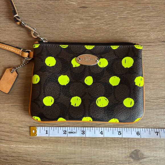 Coach Green Neon Polka Dot Signature Canvas Wristlet Style Number F52581 - Picture 12 of 16